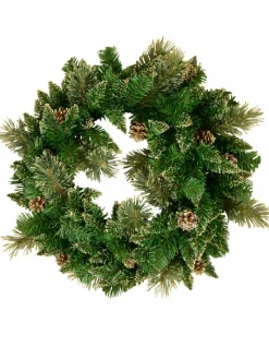 Christmas Warehouse Balsam Pine Wreath With 132 Gold Glittered Tips & Pine Cones - 56Cm> Christmas Wreaths