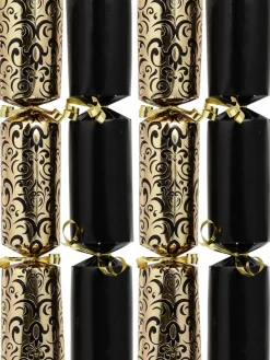 Christmas Warehouse Black & Gold With Swirl Splash Pattern Christmas Cracker Bon Bons - 12 X 30Cm> Christmas Cracker Bon Bon Packs (4 - 16 Per Pack)