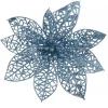Christmas Warehouse Blue Glitter Netted Vein Leaf Poinsettia Decorative Christmas Flower Pick - 14Cm> Christmas Picks