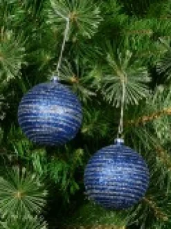 Christmas Warehouse Blue Glittered Christmas Baubles With Silver Glittered Stripes - 4 X 80Mm><noscript><img width=