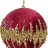 Christmas Warehouse Burgundy Velvet Bauble With Gold Christmas Tree Hanging Decoration - 10Cm> Hanging Decorations - Individual