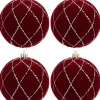 Christmas Warehouse Burgundy Velvet Baubles With Diamond Pattern Gold Sequin Lines - 4 X 10Cm> Bauble Packs