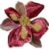Christmas Warehouse Burgundy With Gold Glitter Magnolia Decorative Christmas Flower Pick - 22Cm> Christmas Picks