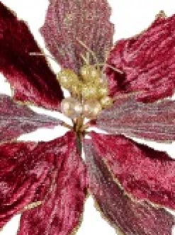 Christmas Warehouse Burgundy With Gold Stamen Poinsettia Decorative Christmas Flower Pick - 26Cm><noscript><img width=