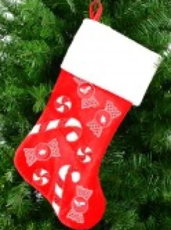 Christmas Warehouse Candy Canes & Lollies Red Velvet With White Cuff Christmas Stocking - 48Cm><noscript><img width=