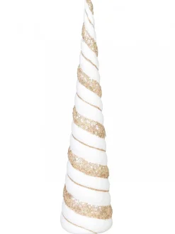 Christmas Warehouse Champagne & White With Glitter & Sequins Conical Shape Table Top Tree - 43Cm> Table Top Christmas Trees