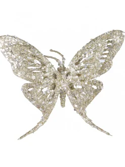 Christmas Warehouse Champagne Butterfly With Glitter & Flecks Christmas Critter Pick - 16Cm> Christmas Picks