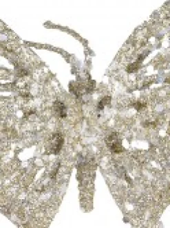 Christmas Warehouse Champagne Butterfly With Glitter & Flecks Christmas Critter Pick - 16Cm><noscript><img width=