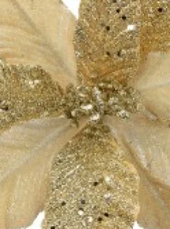 Christmas Warehouse Champagne Glitter & Dew Like Petals Decorative Christmas Flower Pick - 32Cm> Christmas Picks