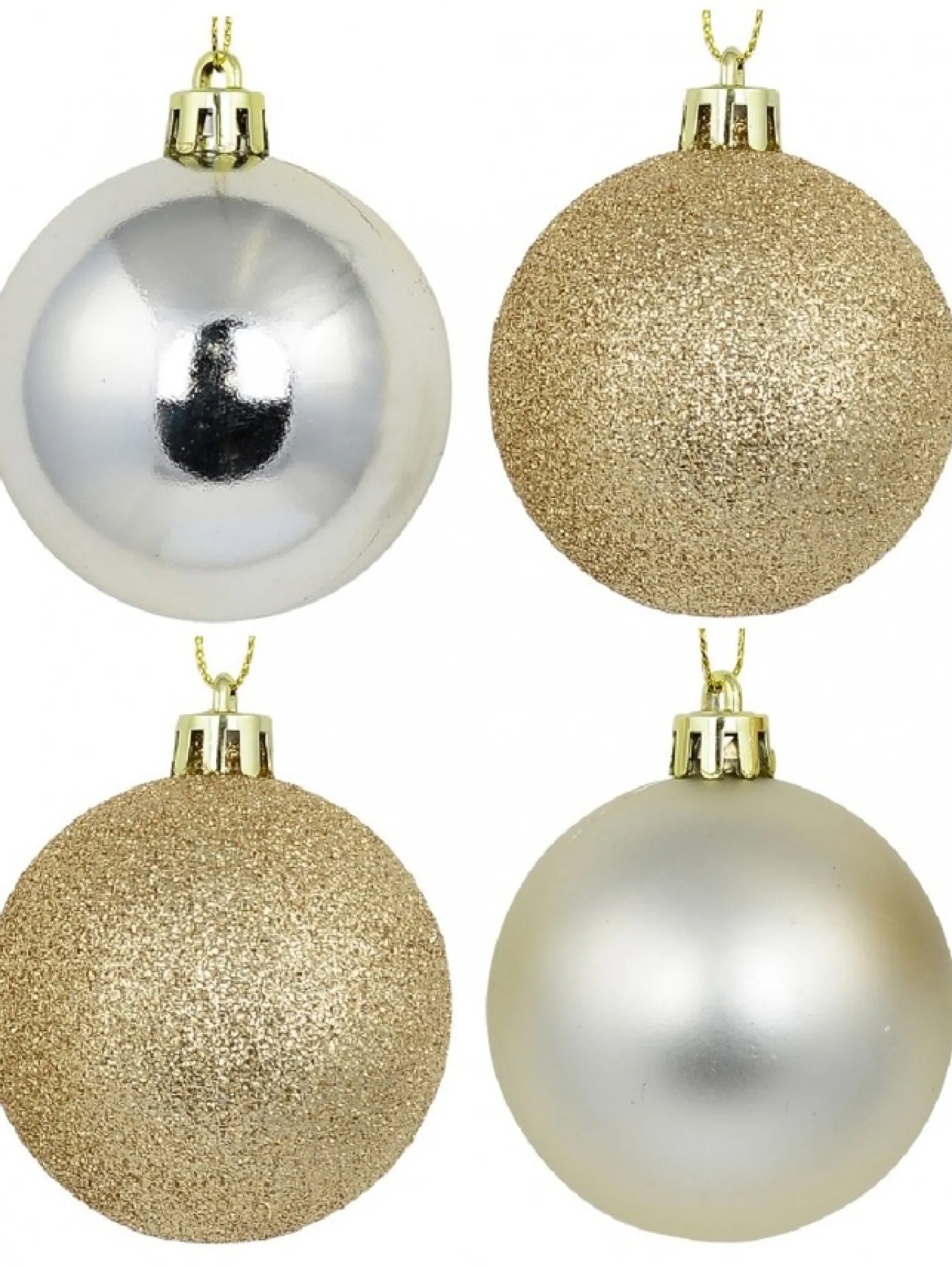 Christmas Warehouse Champagne Glitter, Matte & Metallic Christmas Baubles - 12 X 60Mm> Bauble Packs