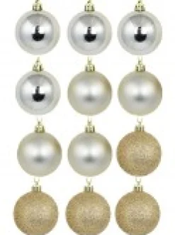 Christmas Warehouse Champagne Glitter, Matte & Metallic Christmas Baubles - 12 X 60Mm> Bauble Packs