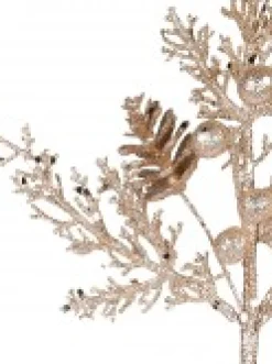 Christmas Warehouse Champagne Glitter Mixed Foliage With Pinecone & Berries Christmas Pick - 28Cm> Christmas Picks