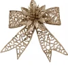 Christmas Warehouse Champagne Mesh Look Ribbon Bow & Poinsettia Christmas Decoration - 15Cm> Christmas Bows