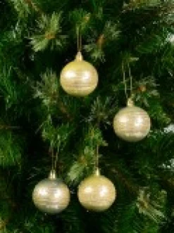 Christmas Warehouse Champagne Pearl Baubles With Gold Glitter & White Stripes - 12 X 60Mm><noscript><img width=