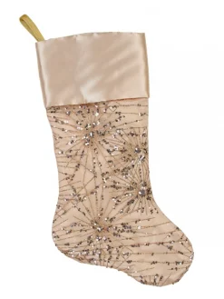 Christmas Warehouse Champagne Satin With Sequin Starburst Pattern Christmas Stocking - 48Cm> Christmas Stockings