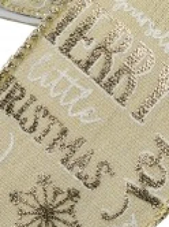 Christmas Warehouse Christmas Font On Natural Look Christmas Ribbon With Silver Edging - 3M> Christmas Ribbon