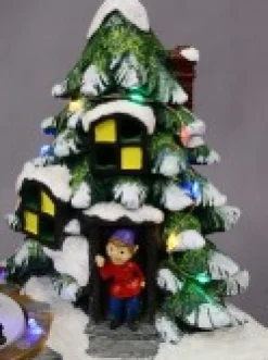 Christmas Warehouse Christmas Tree Scene With Kids & Elf With Led Lights & Animated Tree - 19Cm><noscript><img width=