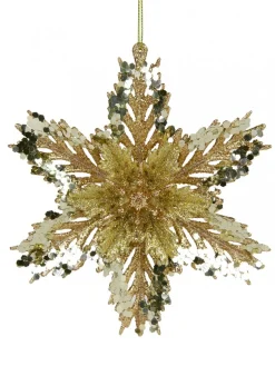 Christmas Warehouse 3D Gold Snowflake With Sequins Christmas Tree Hanging Decoration - 15Cm> Hanging Decorations - Individual