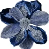 Christmas Warehouse Dark Blue With Silver Glitter Magnolia Decorative Christmas Flower Pick - 22Cm> Christmas Picks