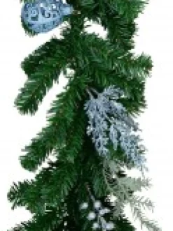 Christmas Warehouse Decorated Blue Poinsettia, Pine Cone, Foliage & Baubles Pine Garland - 2.7M><noscript><img width=