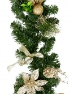 Christmas Warehouse Decorated Gold & Champagne Mixed Foliage & Floral Christmas Pine Garland - 1.8M><noscript><img width=