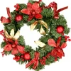 Christmas Warehouse Decorated Red Bauble, Berry & Poinsettia & Gold Leaf Pine Wreath - 40Cm> Christmas Wreaths