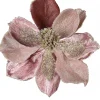 Christmas Warehouse Dusty Rose & Champagne Glitter Magnolia Christmas Flower Pick - 22Cm> Christmas Picks