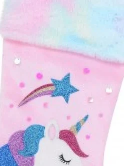 Christmas Warehouse Fabulous Unicorn, Rainbow & Star Applique Velvet Christmas Stocking - 48Cm><noscript><img width=