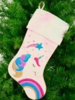 Christmas Warehouse Fabulous Unicorn, Rainbow & Star Applique Velvet Christmas Stocking - 48Cm><noscript><img width=