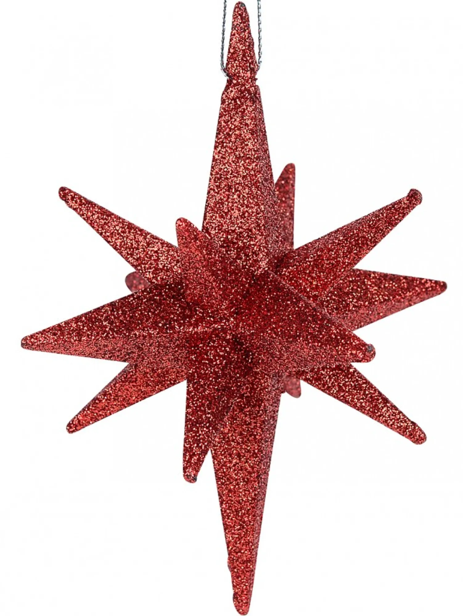 Christmas Warehouse Glittered Red 3D Star Of Bethlehem Christmas Tree Hanging Decoration - 14Cm> Hanging Decorations - Individual