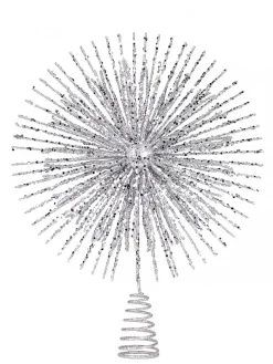 Christmas Warehouse Glittered Silver Starburst Christmas Tree Topper Decoration - 38Cm> Tree Top Decorations