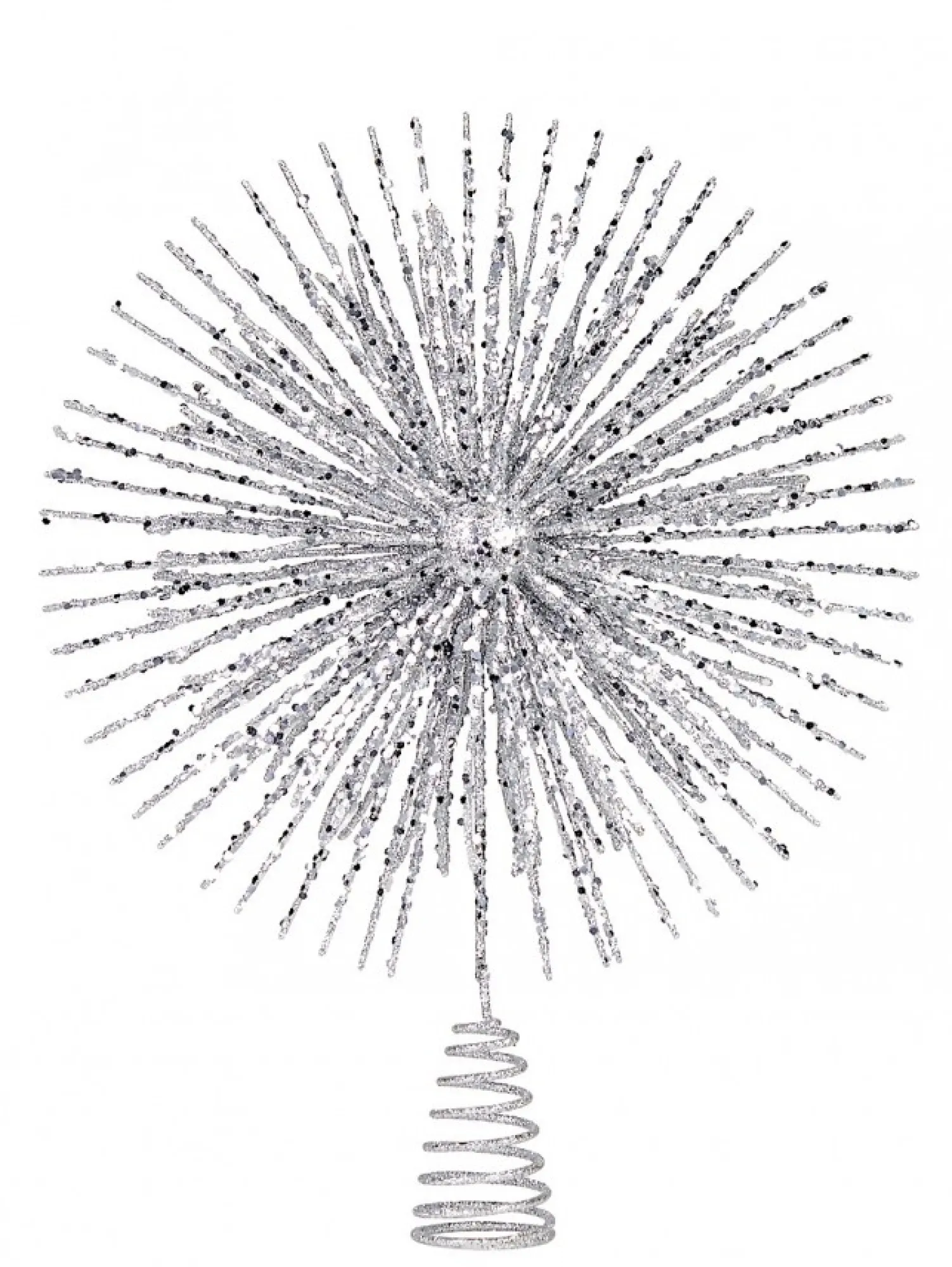 Christmas Warehouse Glittered Silver Starburst Christmas Tree Topper Decoration - 38Cm> Tree Top Decorations