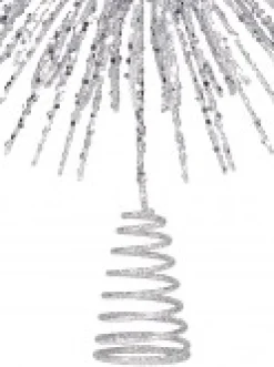 Christmas Warehouse Glittered Silver Starburst Christmas Tree Topper Decoration - 38Cm><noscript><img width=
