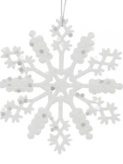 Christmas Warehouse Glittered Thin White Snowflake Christmas Tree Hanging Decorations - 12 X 10Cm> Hanging Decorations - Packs