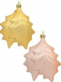 Christmas Warehouse Gold & Light Rose Gold Mistletoe Leaves Tree Hanging Decorations - 2 X 12Cm><noscript><img width=