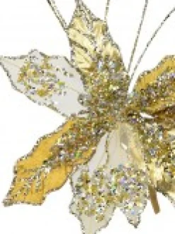 Christmas Warehouse Gold & Platinum Cactus Flower Decorative Christmas Floral Pick - 25Cm> Christmas Picks