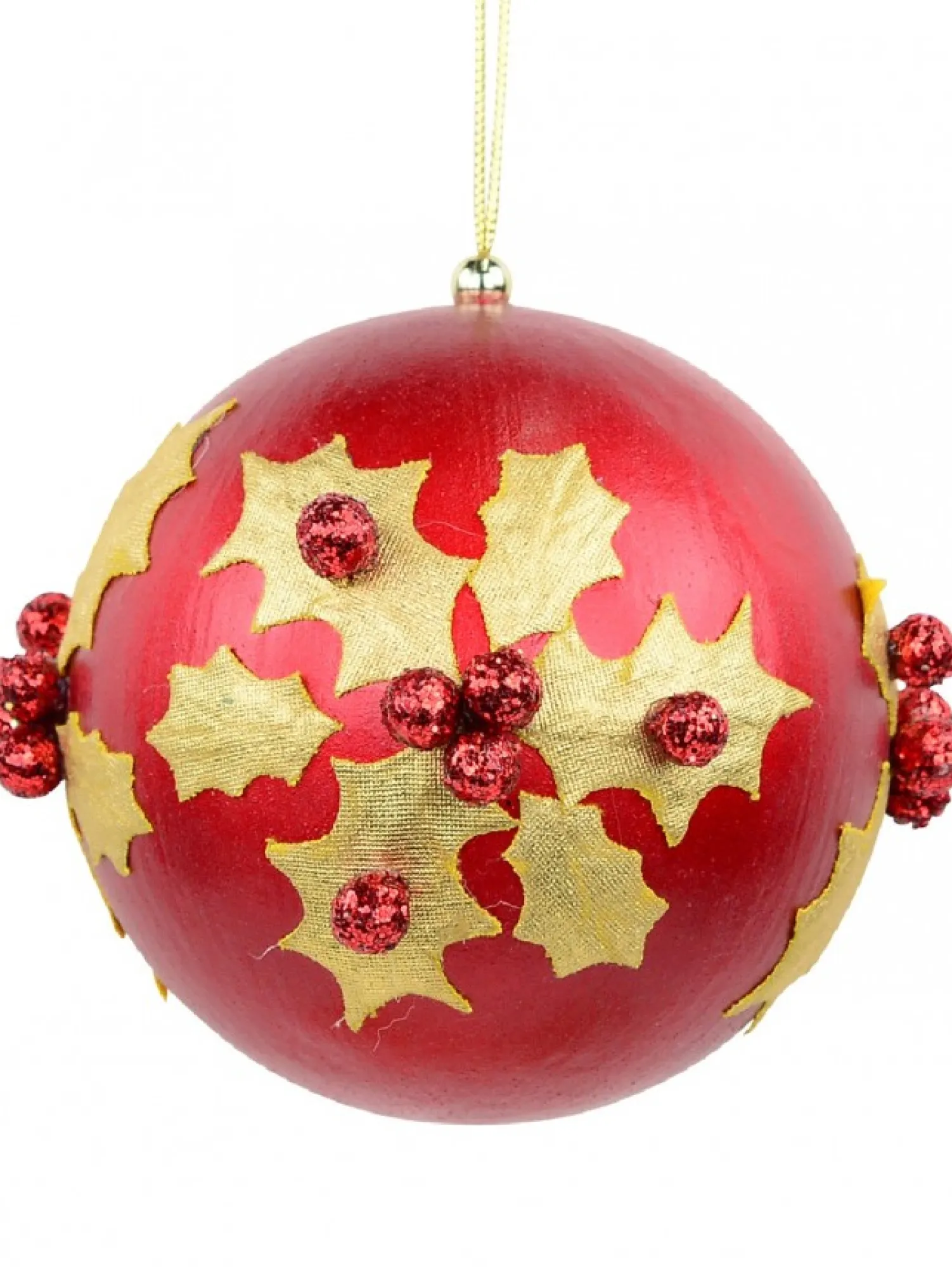 Christmas Warehouse Gold Antique Holly Red Bauble Christmas Tree Hanging Decoration - 11Cm> Hanging Decorations - Individual