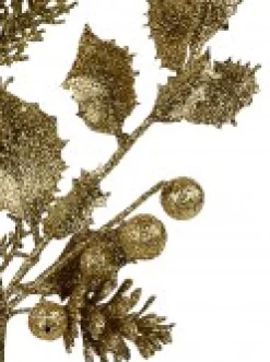 Christmas Warehouse Gold Glitter Mixed Foliage With Pine Cone & Berries Christmas Spray Pick - 28Cm><noscript><img width=