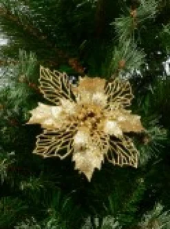 Christmas Warehouse Gold Glitter Petal & Leaf Poinsettia Decorative Christmas Flower Pick - 18Cm><noscript><img width=