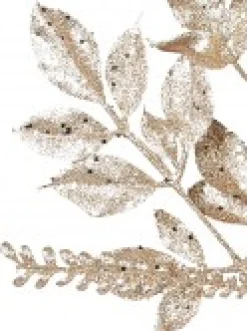 Christmas Warehouse Gold Glittered Leaves, Berries & Eucalyptus Christmas Spray Stem - 54Cm> Christmas Stems