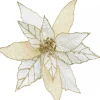 Christmas Warehouse Gold Glittered White & Cream Poinsettia Decorative Christmas Flower Pick - 28Cm> Christmas Picks