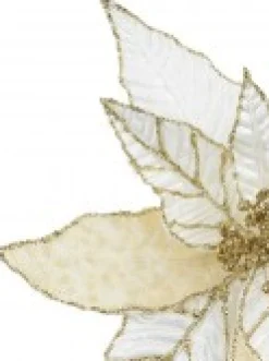 Christmas Warehouse Gold Glittered White & Cream Poinsettia Decorative Christmas Flower Pick - 28Cm><noscript><img width=