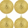 Christmas Warehouse Gold Metallic Sequins & Glitter Coated Christmas Baubles - 4 X 80Mm> Bauble Packs