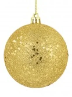 Christmas Warehouse Gold Metallic Sequins & Glitter Coated Christmas Baubles - 4 X 80Mm> Bauble Packs