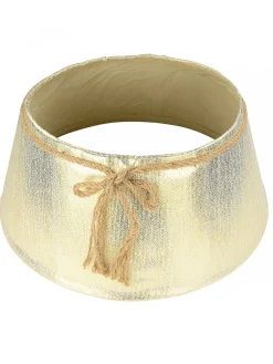 Christmas Warehouse Gold On White Textured Conical Shape & Rope Knot Christmas Tree Skirt - 58Cm> Tree Skirts