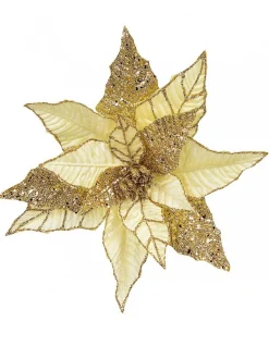 Christmas Warehouse Gold Poinsettia With Gold Glitter Detail Decorative Christmas Flower Pick - 25Cm> Christmas Picks