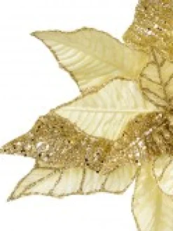 Christmas Warehouse Gold Poinsettia With Gold Glitter Detail Decorative Christmas Flower Pick - 25Cm><noscript><img width=