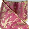 Christmas Warehouse Gold Reindeer Pattern On Burgundy Christmas Ribbon With Gold Edging - 3M> Christmas Ribbon