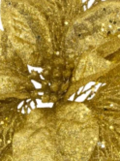 Christmas Warehouse Gold Sequin & Glitter Poinsettia Decorative Christmas Flower Pick - 26Cm> Christmas Picks
