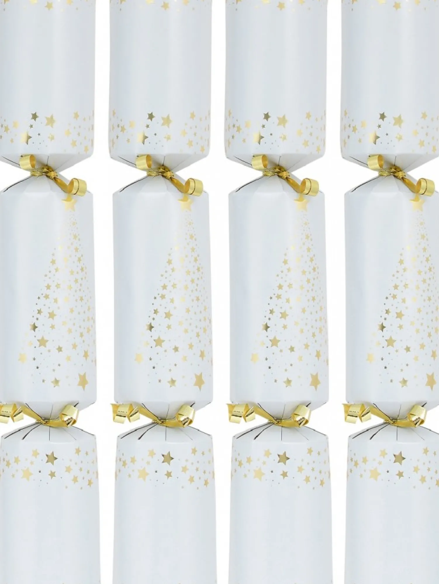 Christmas Warehouse Gold Shiny Stars Christmas Tree Pattern Design On White Bon Bons - 50 X 30Cm> Christmas Cracker Bon Bon Catering Packs (50 Per Pack)
